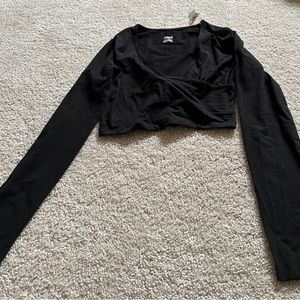 Pink black long sleeve crop top